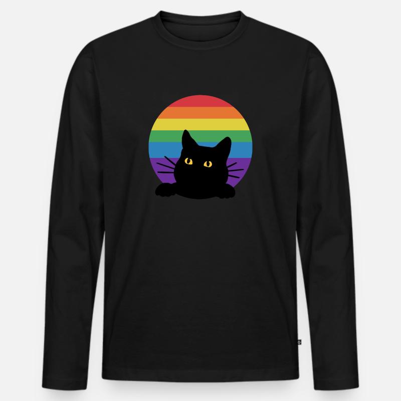 Regenbogen Katze - Männer Premium Bio Langarmshirt - Schwarz