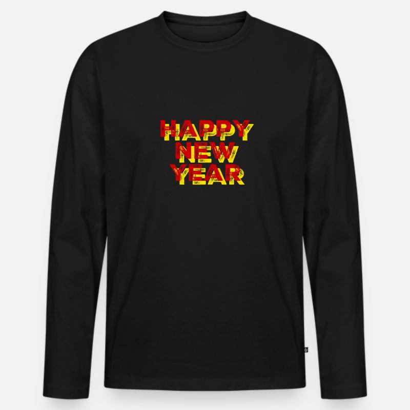 Happy New Year - Männer Premium Bio Langarmshirt - Schwarz
