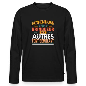 authentique bringueur - T-shirt manches longues Premium bio Homme - noir - Devant - Nico (187cm)