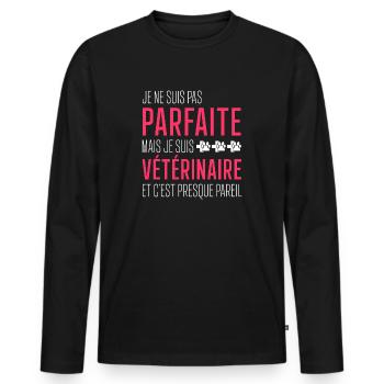 Pas parfaite mais vétérinaire - T-shirt manches longues Premium bio Homme - noir - Devant - Nico (187cm)