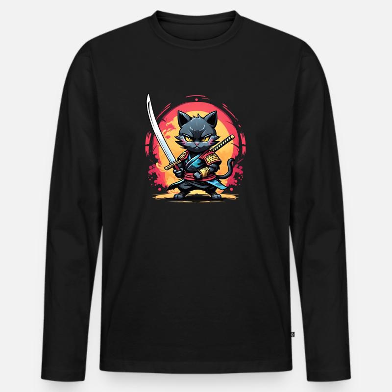 Ninja Katze #1 - Männer Premium Bio Langarmshirt - Schwarz