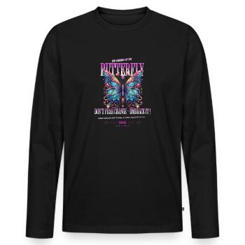 Die Reise des Schmetterlings – Veränderung annehme - Männer Premium Bio Langarmshirt - Schwarz - Vorne - Nico (187cm)