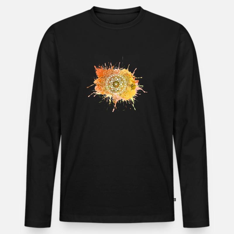 Mandala - Orange - Männer Premium Bio Langarmshirt - Schwarz