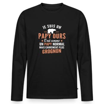 papy ours / cadeau humour grand-père - T-shirt manches longues Premium bio Homme - noir - Devant - Nico (187cm)