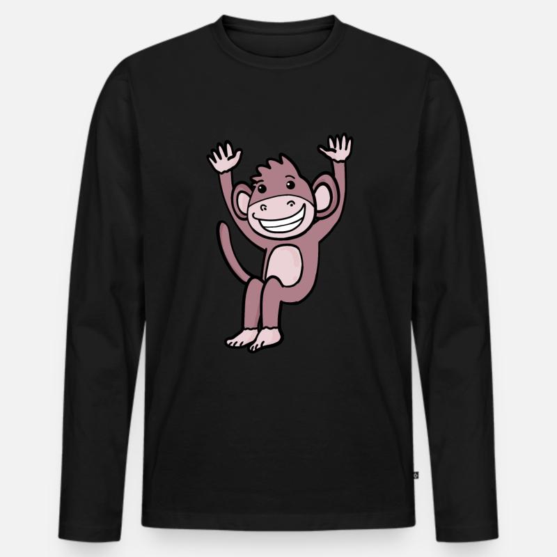 süßer lachender Affe - Männer Premium Bio Langarmshirt - Schwarz