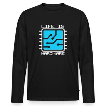 LIFE IS HARDWARE #lovely toons - Männer Premium Bio Langarmshirt - Schwarz - Vorne - Nico (187cm)