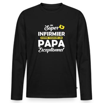 super infirmier - papa exceptionnel - T-shirt manches longues Premium bio Homme - noir - Devant - Nico (187cm)