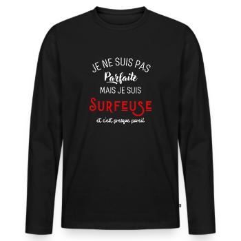 Pas parfaite mais surfeuse - T-shirt manches longues Premium bio Homme - noir - Devant - Nico (187cm)