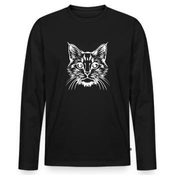 Cat, Cat Motif, Cat Face - Men's Premium Organic Long Sleeve Shirt - black - Front - Nico (187cm)