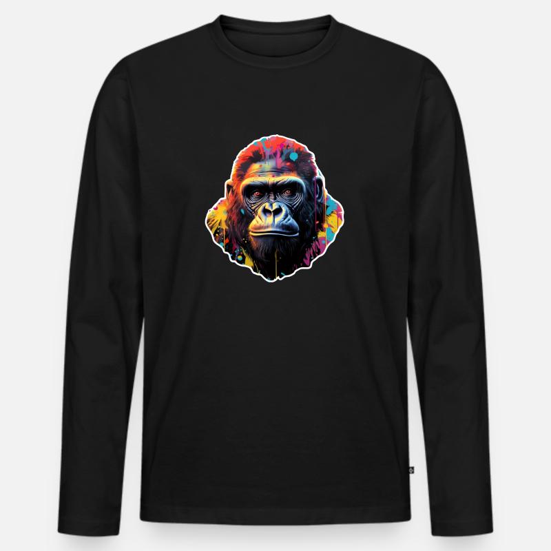 Gorillakopf psychedelisch - Männer Premium Bio Langarmshirt - Schwarz