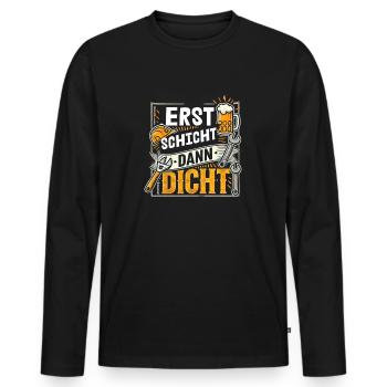 Première couche, puis serrée - T-shirt manches longues Premium bio Homme - noir - Devant - Nico (187cm)