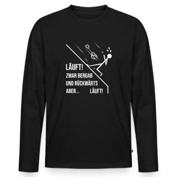 Es läuft gut, aber leider rückwärts. - Männer Premium Bio Langarmshirt - Schwarz - Vorne - Nico (187cm)