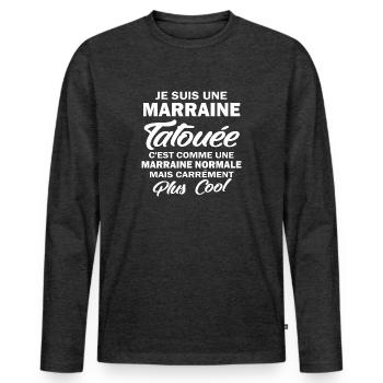 Je suis une marraine tatouée / humour marraine - T-shirt manches longues Premium bio Homme - anthracite chiné - Devant - Nico (187cm)