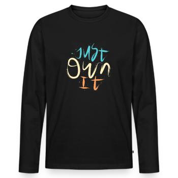 Just Own It - Männer Premium Bio Langarmshirt - Schwarz - Vorne - Nico (187cm)