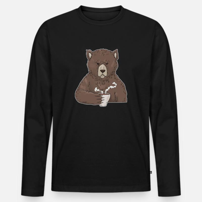 Mürrischer Bär mit Kaffee Morgenmuffel - Männer Premium Bio Langarmshirt - Schwarz