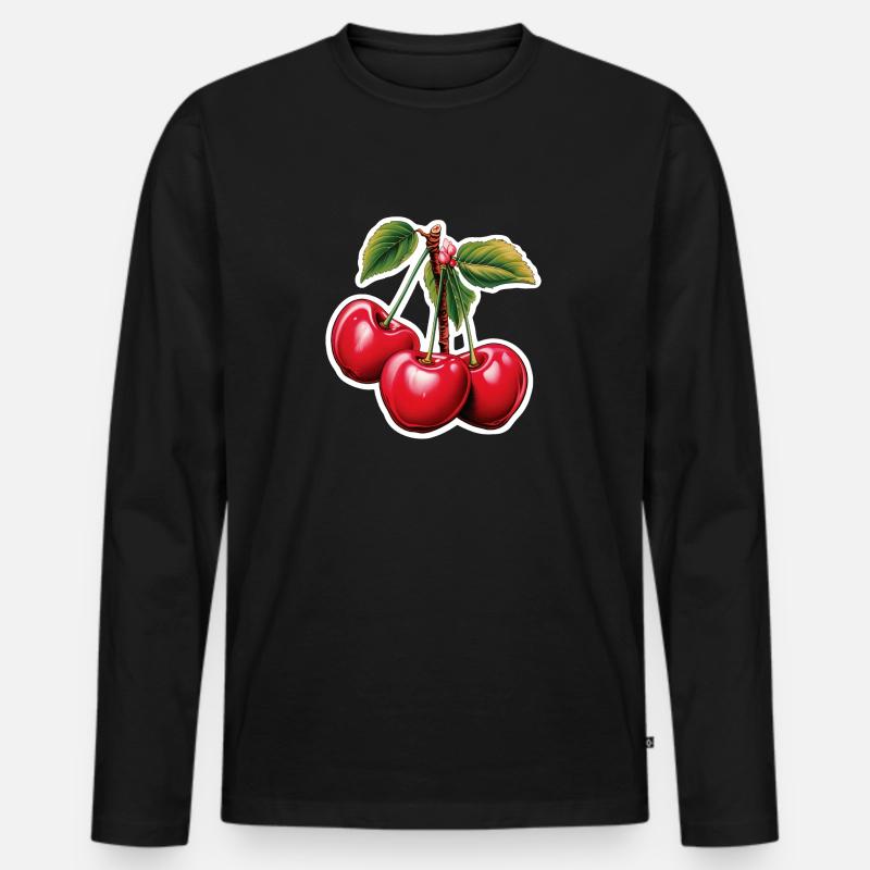 Kirschen Drilling - Männer Premium Bio Langarmshirt - Schwarz