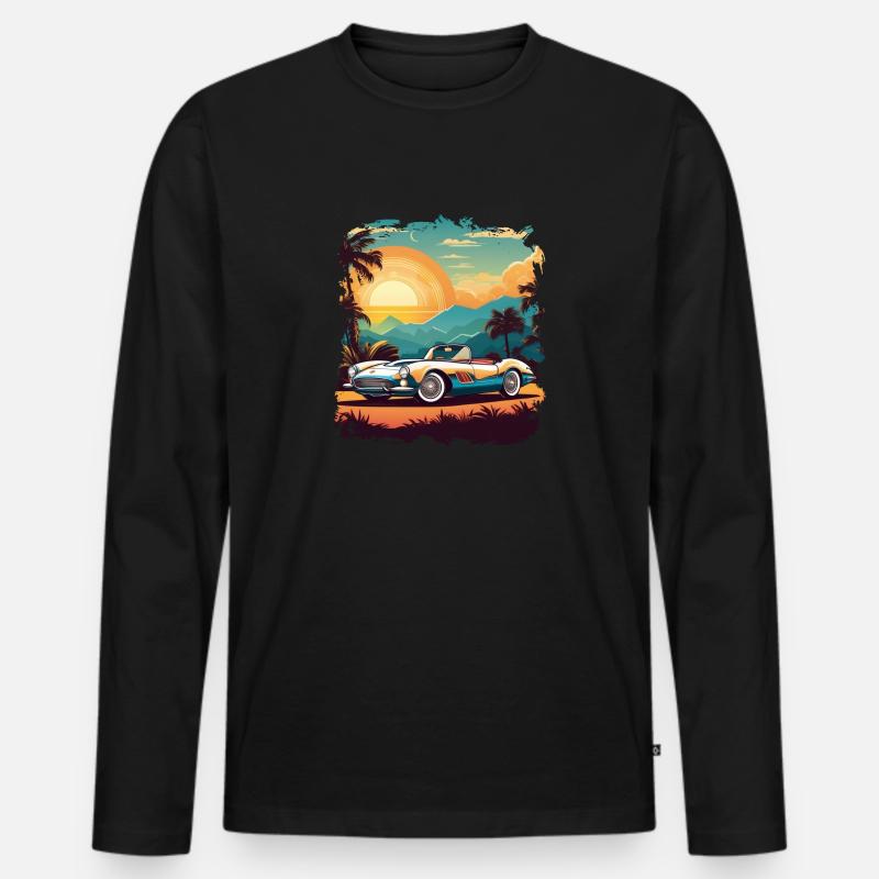 Oldtimer Sonnenuntergang - Männer Premium Bio Langarmshirt - Schwarz