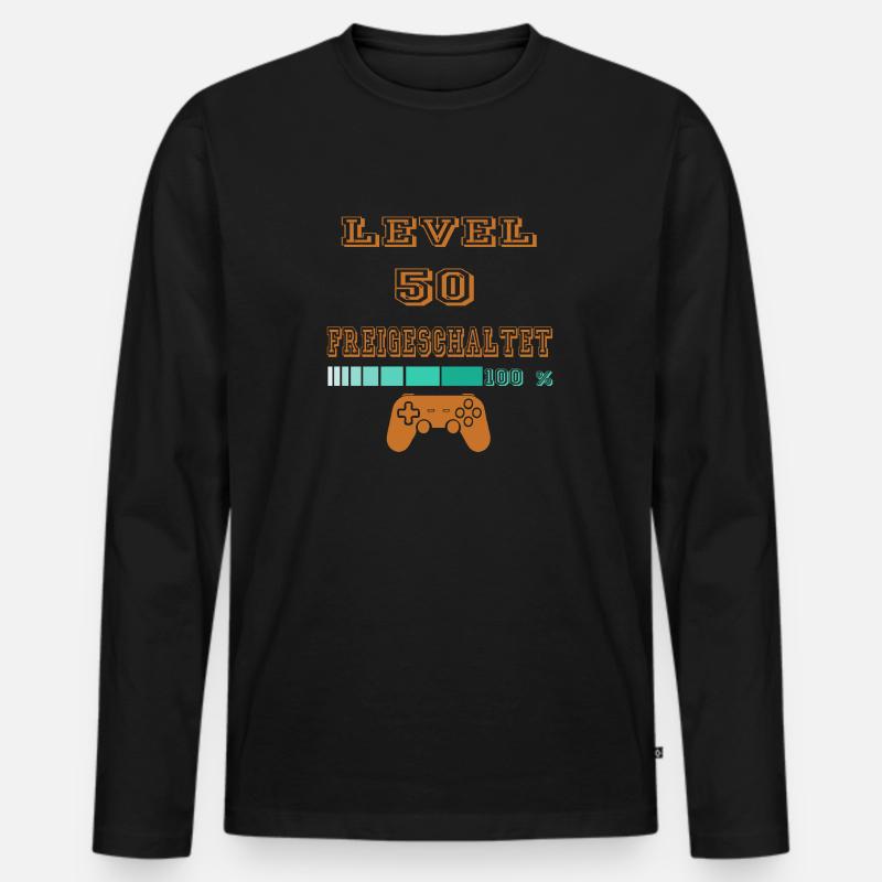 level 50 freigeschaltet - Männer Premium Bio Langarmshirt - Schwarz