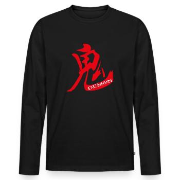 demon kanji - Men's Premium Organic Long Sleeve Shirt - black - Front - Nico (187cm)