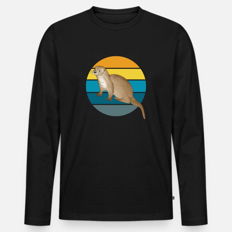 Fischotter vintage retro - Männer Premium Bio Langarmshirt - Schwarz
