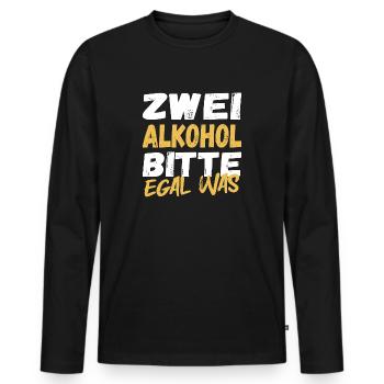 Zwei mal Alkohol bitte, egal was - Männer Premium Bio Langarmshirt - Schwarz - Vorne - Nico (187cm)