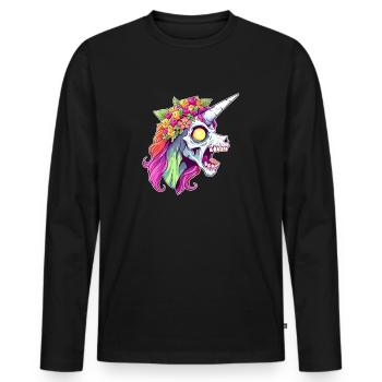 Zombicorn Zombie Unicorn Halloween - Männer Premium Bio Langarmshirt - Schwarz - Vorne - Nico (187cm)