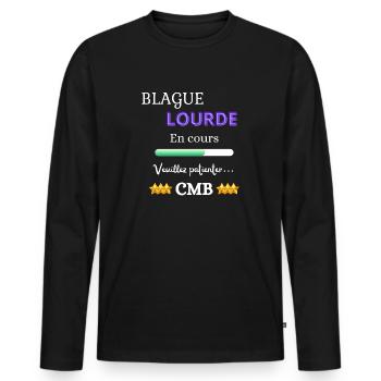 Blague Lourde en cours - T-shirt manches longues Premium bio Homme - noir - Devant - Nico (187cm)