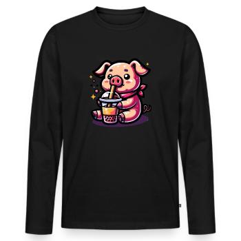 Bubble Tea Cochon Boba Tea Kawaii Cadeau - T-shirt manches longues Premium bio Homme - noir - Devant - Nico (187cm)