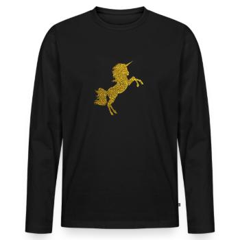 Golden Unicorn - Goldenes Einhorn Gold Glitzer - Männer Premium Bio Langarmshirt - Schwarz - Vorne - Nico (187cm)