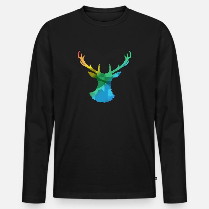 Hirsch - Männer Premium Bio Langarmshirt - Schwarz