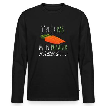 j'peux pas mon potager m'attend cadeau jardinier - T-shirt manches longues Premium bio Homme - noir - Devant - Nico (187cm)