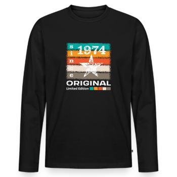 Jahrgang 1974 Retro - Männer Premium Bio Langarmshirt - Schwarz - Vorne - Nico (187cm)