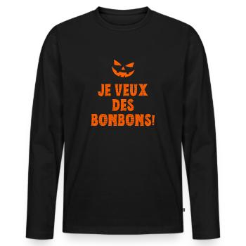 Je veux des bonbons - Halloween - T-shirt manches longues Premium bio Homme - noir - Devant - Nico (187cm)