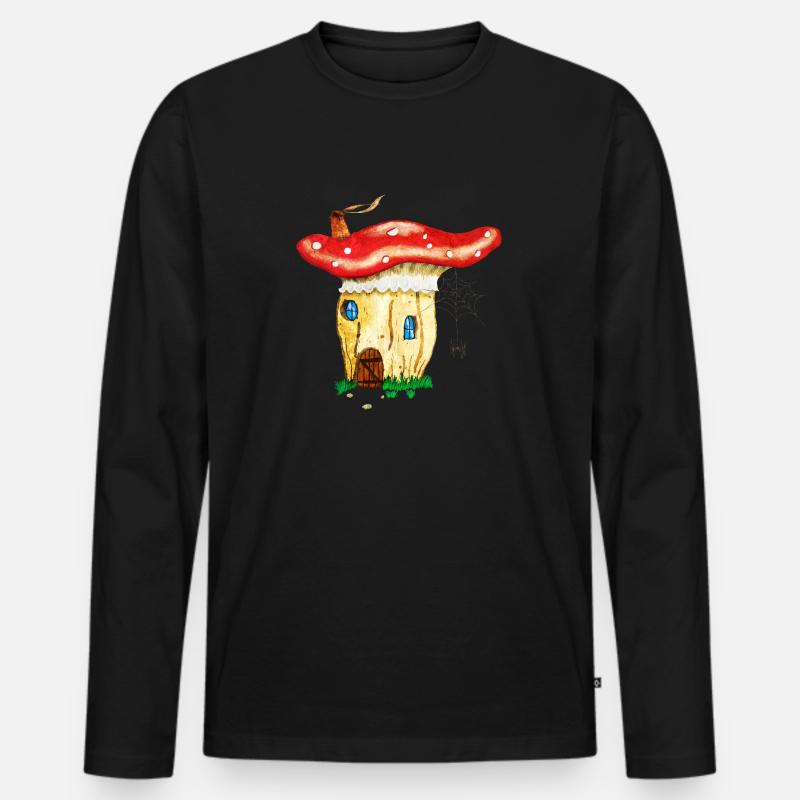 Das Pilzhäuschen - Männer Premium Bio Langarmshirt - Schwarz