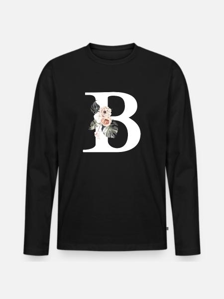 Tropical Floral B Letter - Men's Premium Organic Long Sleeve Shirt - black