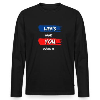 Das Leben ist das, was du daraus machst - Männer Premium Bio Langarmshirt - Schwarz - Vorne - Nico (187cm)