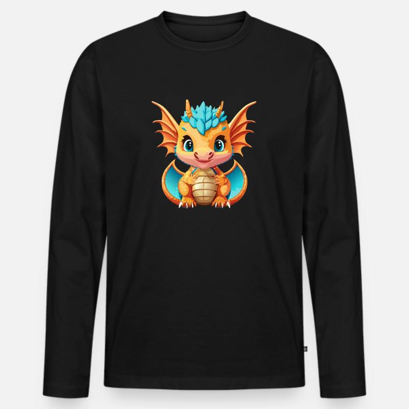 Drachen Blau Orange - Männer Premium Bio Langarmshirt - Schwarz