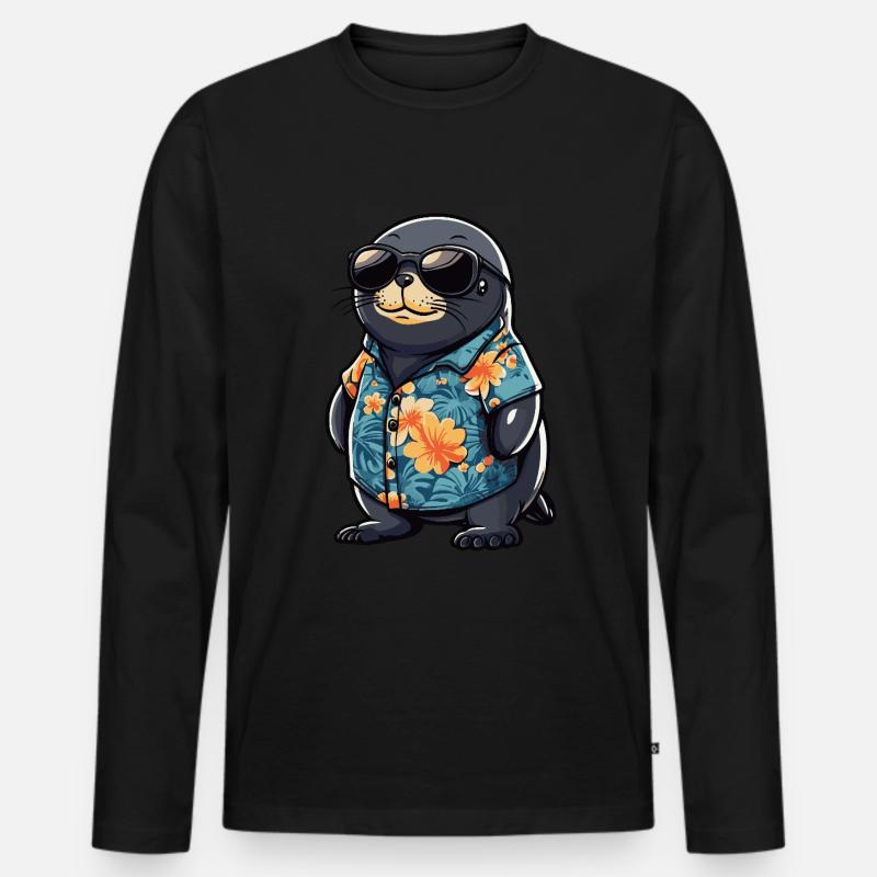 Robbe Tier Lustig Sommer - Männer Premium Bio Langarmshirt - Schwarz