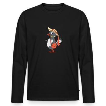Frau Elster mit Tasche und Hut - Männer Premium Bio Langarmshirt - Schwarz - Vorne - Nico (187cm)