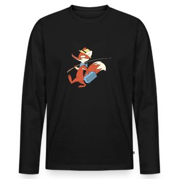 Herr Fuchs mit Angel - Männer Premium Bio Langarmshirt - Schwarz - Vorne - Nico (187cm)