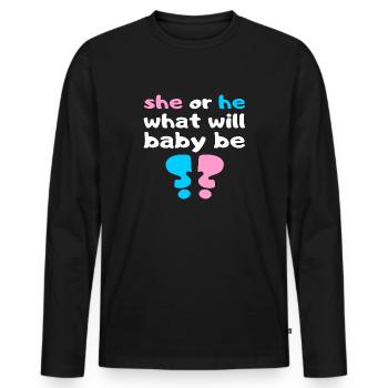 Gender Reveal Party Baby Shirt Gift - Men's Premium Organic Long Sleeve Shirt - black - Front - Nico (187cm)
