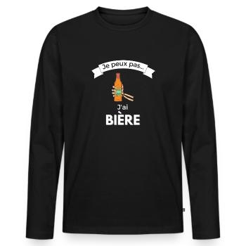 Je peux pas j ai Biere - T-shirt manches longues Premium bio Homme - noir - Devant - Nico (187cm)