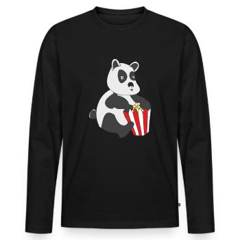 Panda mit Popcorn - Männer Premium Bio Langarmshirt - Schwarz - Vorne - Nico (187cm)