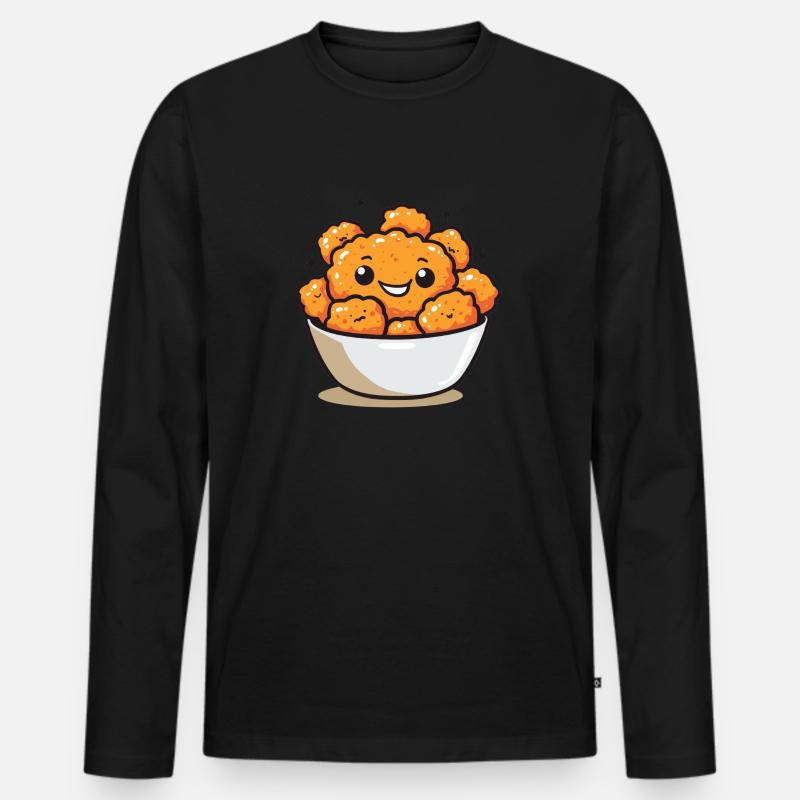 Süße Hähnchenstücke Comic - Männer Premium Bio Langarmshirt - Schwarz