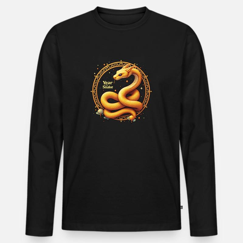 Chinesisches Neujahr - Schlange 2025 - Männer Premium Bio Langarmshirt - Schwarz
