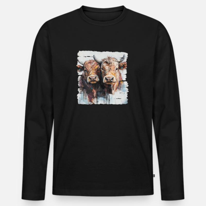 Zwei Jungbullen oder zwei Kühe? - Männer Premium Bio Langarmshirt - Schwarz