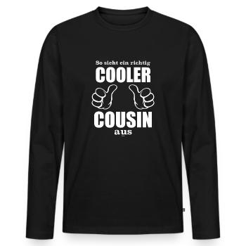 Der Cousin: So sieht ein ein richtig cooler Cousin - Männer Premium Bio Langarmshirt - Schwarz - Vorne - Nico (187cm)
