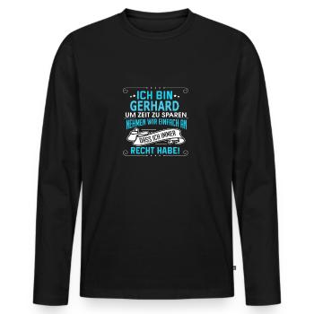 GERHARD - Männer Premium Bio Langarmshirt - Schwarz - Vorne - Nico (187cm)