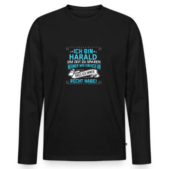HARALD - Männer Premium Bio Langarmshirt - Schwarz - Vorne - Nico (187cm)