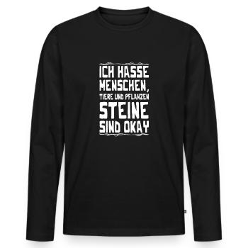 Je déteste les gens Les pierres sont correctes Chemise drôle - T-shirt manches longues Premium bio Homme - noir - Devant - Nico (187cm)